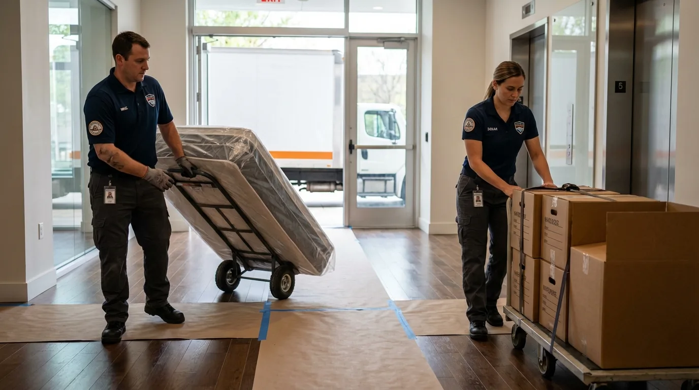 Professional apartment movers loading elevator in Buckhannon, WV